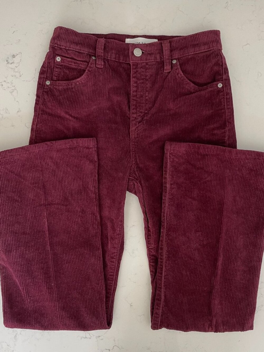 Denim Forum The Bettie Hi Rise Flare 30L Corduroy Cotton 5 Pocket Pants Wine 25